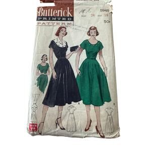 1951 Butterick 5948 Dress Sewing Pattern Full Skirt Fitted Bodice Sz 16 Bust 34